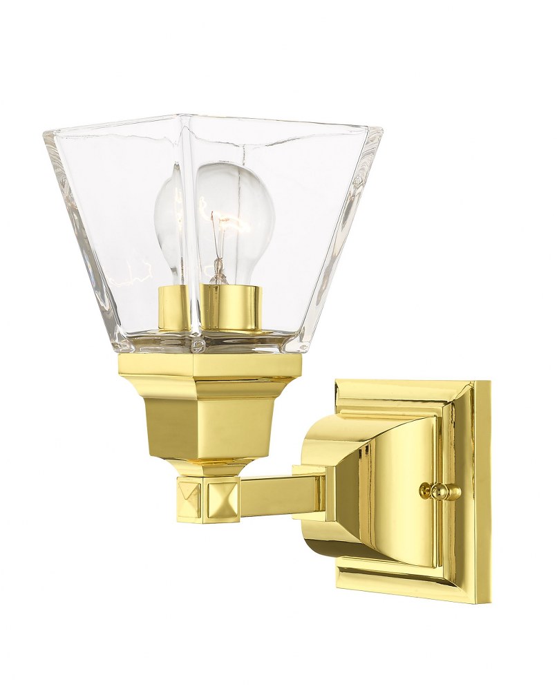 Livex Lighting-17171-02-Mission - 1 Light Wall Sconce in Mission Style - 5 Inches wide by 9.5 Inches high   Polished Brass Finish with Clear Glass