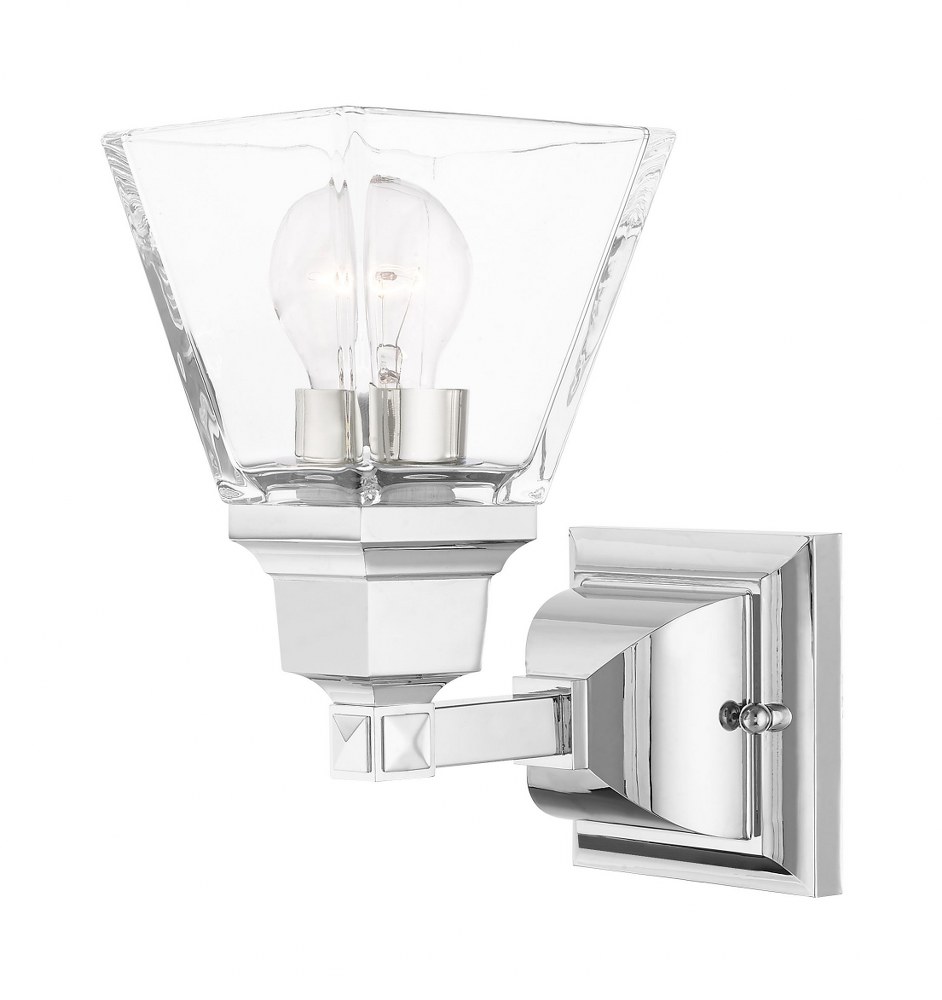 Livex Lighting-17171-05-Mission - 1 Light Wall Sconce in Mission Style - 5 Inches wide by 9.5 Inches high   Polished Chrome Finish with Clear Glass