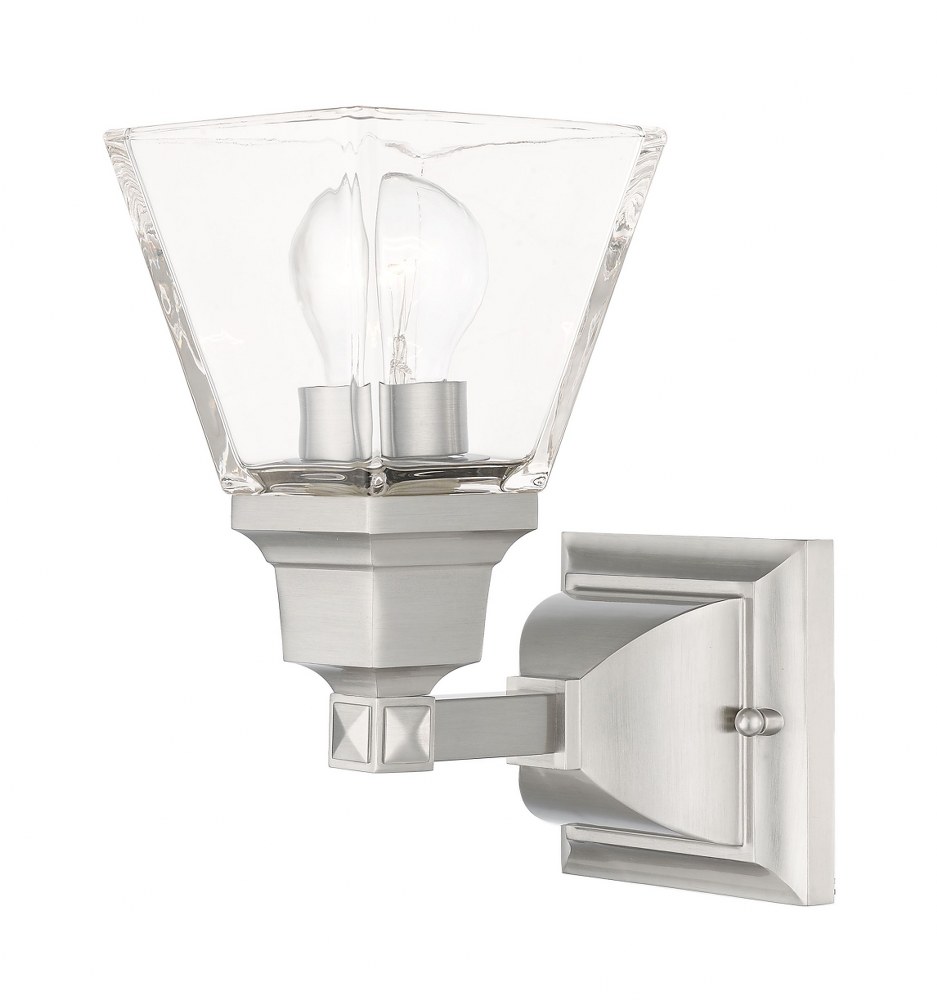 Livex Lighting-17171-91-Mission - 1 Light Wall Sconce in Mission Style - 5 Inches wide by 9.5 Inches high Brushed Nickel Polished Brass Finish with Clear Glass