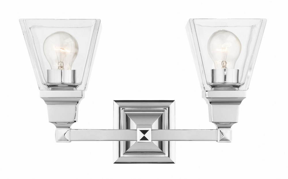 Livex Lighting-17172-05-Mission - 2 Light Bath Vanity in Mission Style - 15 Inches wide by 9.5 Inches high   Polished Chrome Finish with Clear Glass