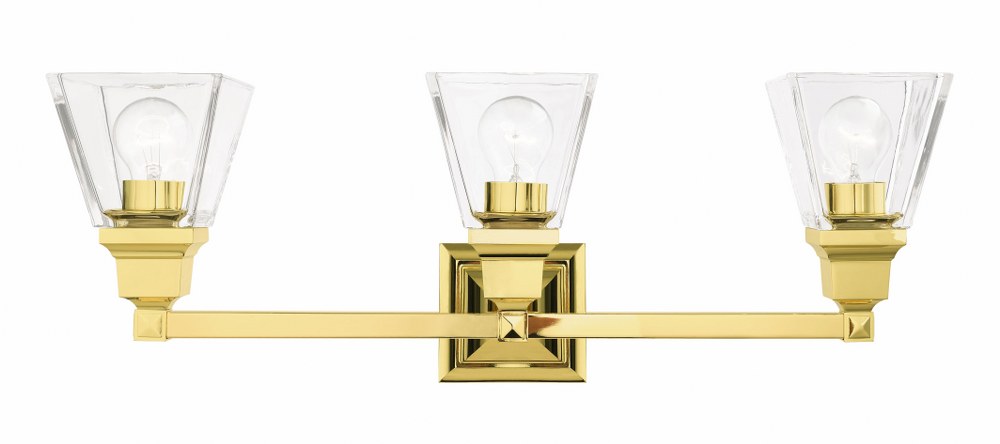 Livex Lighting-17173-02-Mission - 3 Light Bath Vanity in Mission Style - 25.25 Inches wide by 9.5 Inches high   Polished Brass Finish with Clear Glass