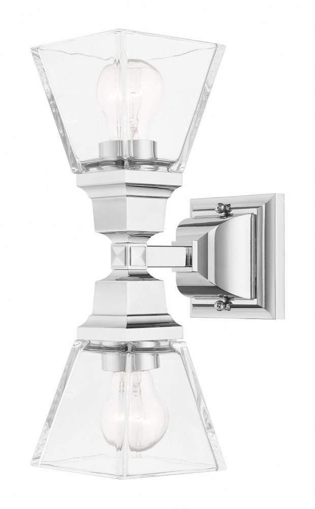 Livex Lighting-17178-05-Mission - 2 Light Wall Sconce in Mission Style - 5 Inches wide by 14.5 Inches high Polished Chrome Polished Chrome Finish with Clear Glass