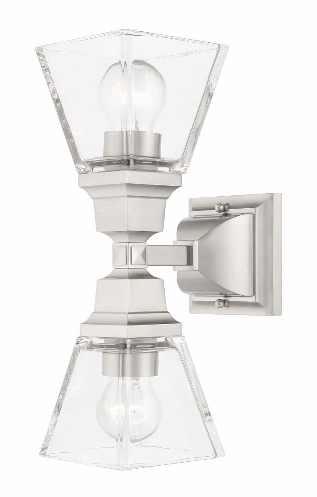 Livex Lighting-17178-91-Mission - 2 Light Wall Sconce in Mission Style - 5 Inches wide by 14.5 Inches high Brushed Nickel Polished Chrome Finish with Clear Glass