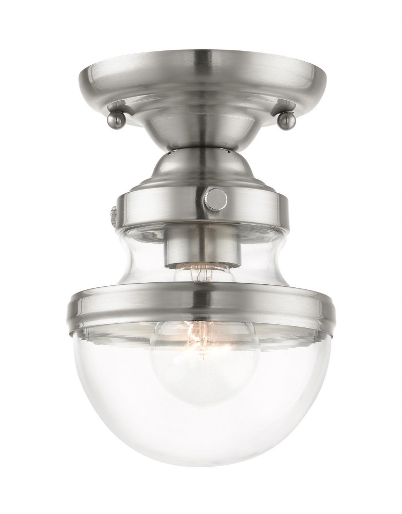 Livex Lighting-17410-91-Oldwick - 1 Light Flush Mount in Oldwick Style - 5.5 Inches wide by 8 Inches high   Brushed Nickel Finish with Clear Glass