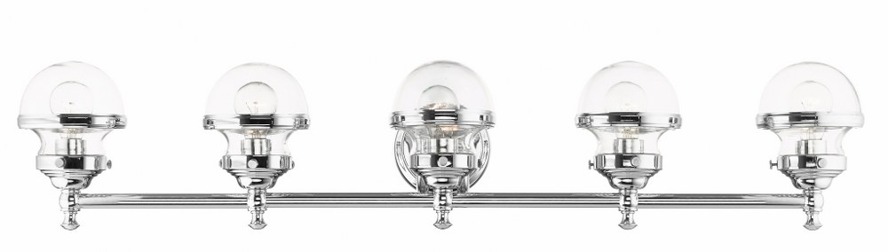 Livex Lighting-17415-05-Oldwick - 5 Light Bath Vanity in Oldwick Style - 42 Inches wide by 8.25 Inches high   Polished Chrome Finish with Clear Glass