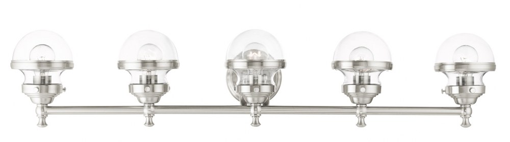 Livex Lighting-17415-91-Oldwick - 5 Light Bath Vanity in Oldwick Style - 42 Inches wide by 8.25 Inches high   Brushed Nickel Finish with Clear Glass