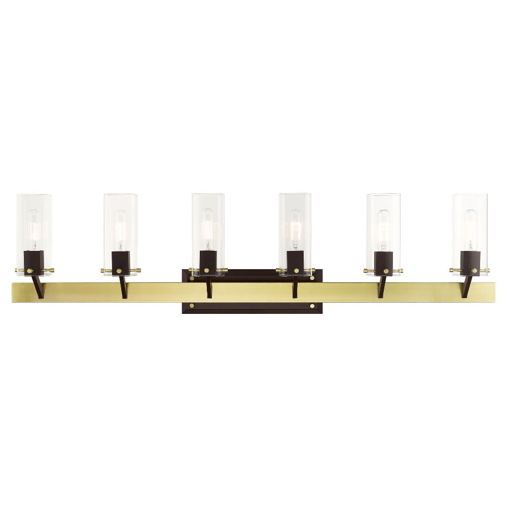 Livex Lighting-17826-12-Beckett - 6 Light Bath Vanity in Beckett Style - 47.5 Inches wide by 11.75 Inches high Satin Brass Satin Brass Finish with Clear Glass