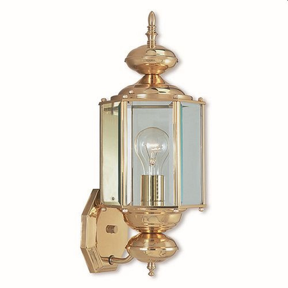 Livex Lighting-2006-02-1 Light Outdoor Wall Lantern in Outdoor Basics Style - 7 Inches wide by 17 Inches high Polished Brass  Brushed Nickel Finish with Clear Beveled Glass