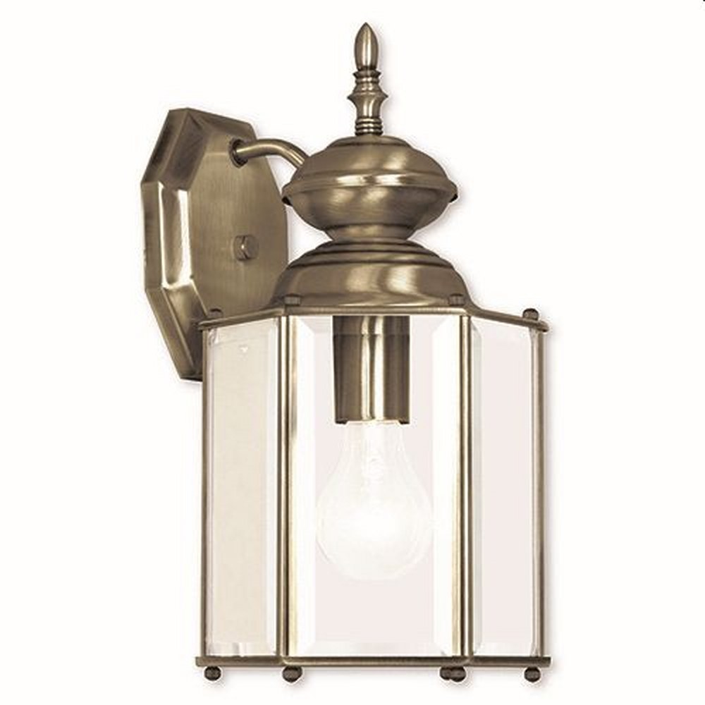 Livex Lighting-2007-01-1 Light Outdoor Wall Lantern in Outdoor Basics Style - 7 Inches wide by 13 Inches high Antique Brass  Polished Brass Finish with Clear Beveled Glass