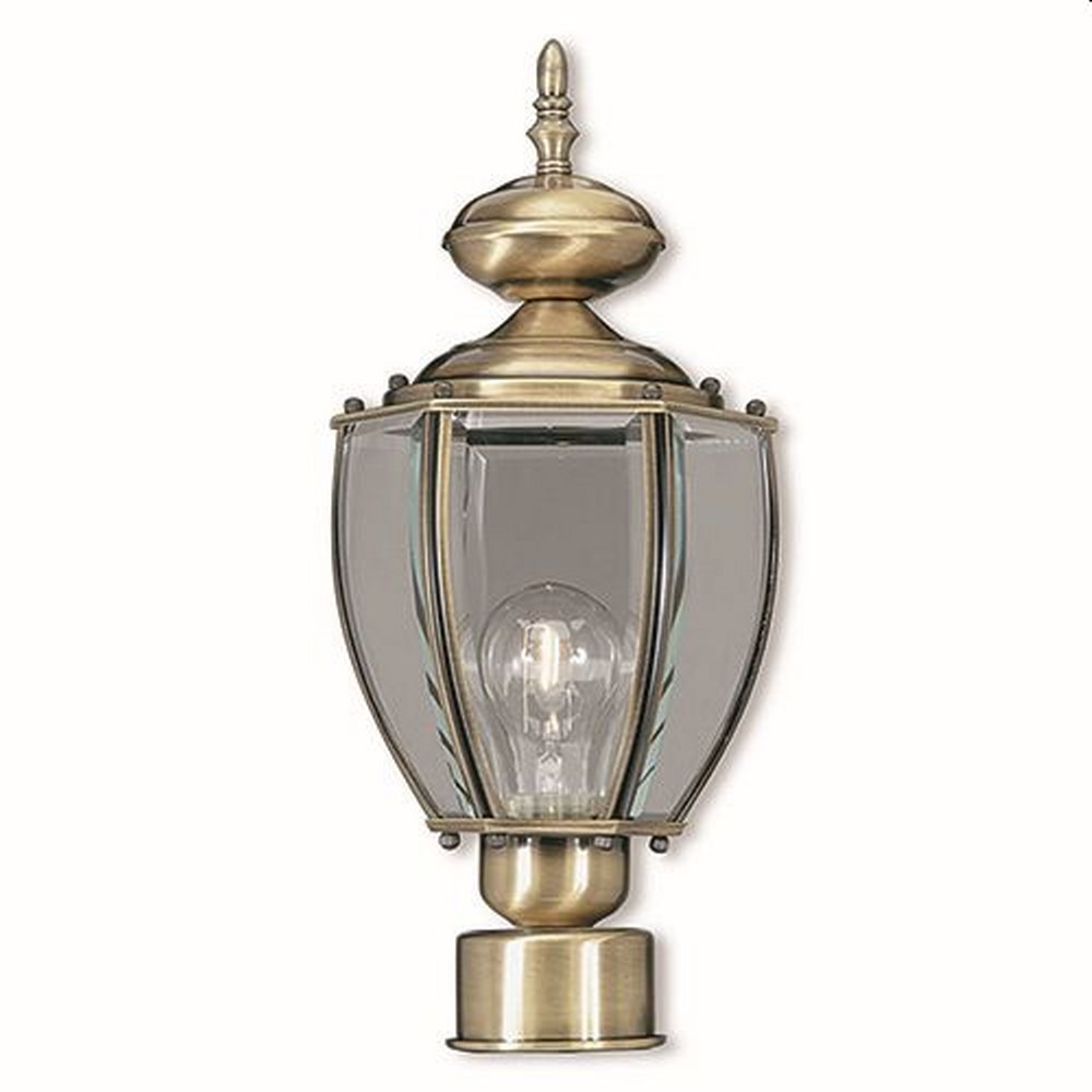 Livex Lighting-2009-01-1 Light Outdoor Post Top Lantern in Outdoor Basics Style - 7 Inches wide by 16.5 Inches high Antique Brass  Polished Brass Finish with Clear Beveled Glass