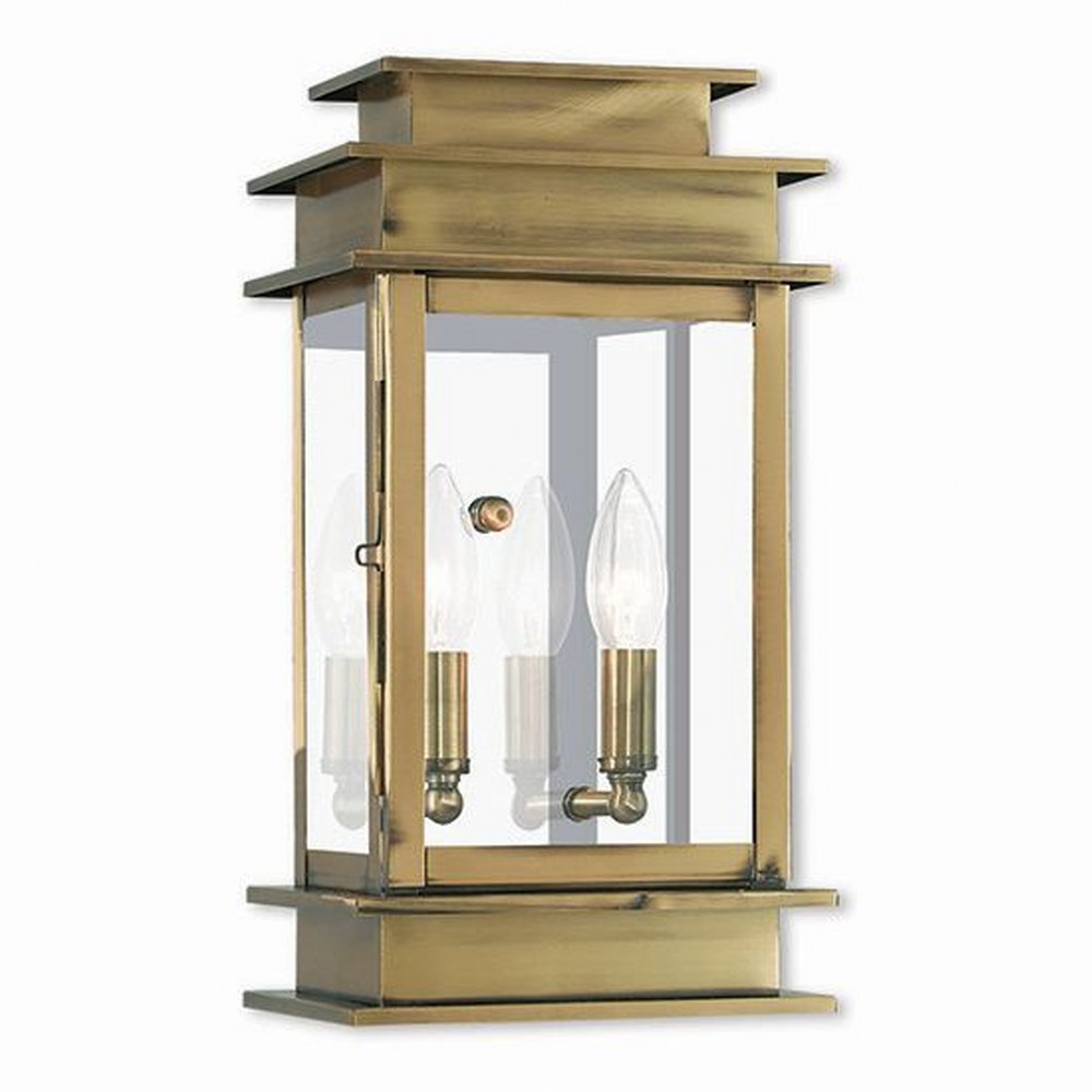 Livex Lighting-2014-01-Princeton - 2 Light Outdoor Wall Lantern in Princeton Style - 7.5 Inches wide by 14 Inches high Antique Brass  Vintage Pewter Finish with Clear Glass