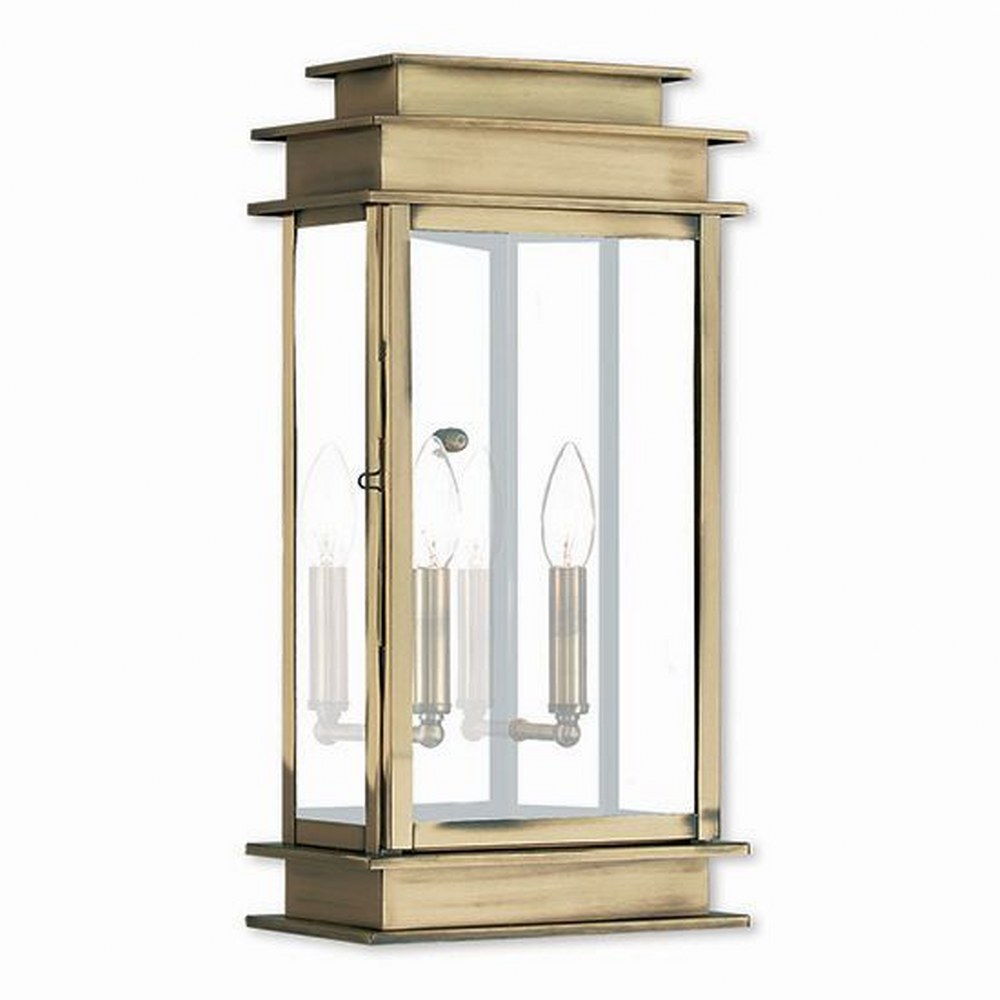 Livex Lighting-2018-01-Princeton - 2 Light Outdoor Wall Lantern in Princeton Style - 9.5 Inches wide by 19 Inches high Antique Brass  Vintage Pewter Finish with Clear Glass