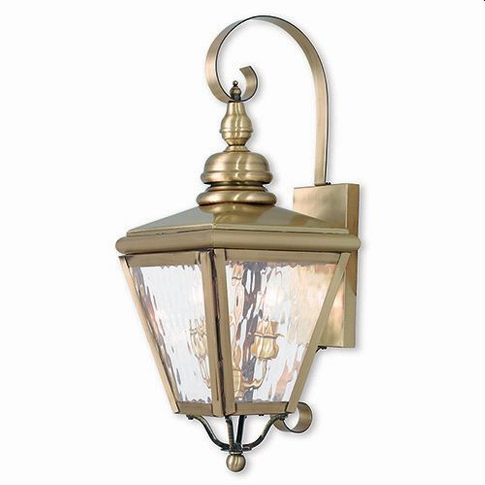 Livex Lighting-2031-01-Cambridge - 2 Light Outdoor Wall Lantern in Cambridge Style - 8.5 Inches wide by 21.5 Inches high Antique Brass  Brushed Nickel Finish with Clear Water Glass