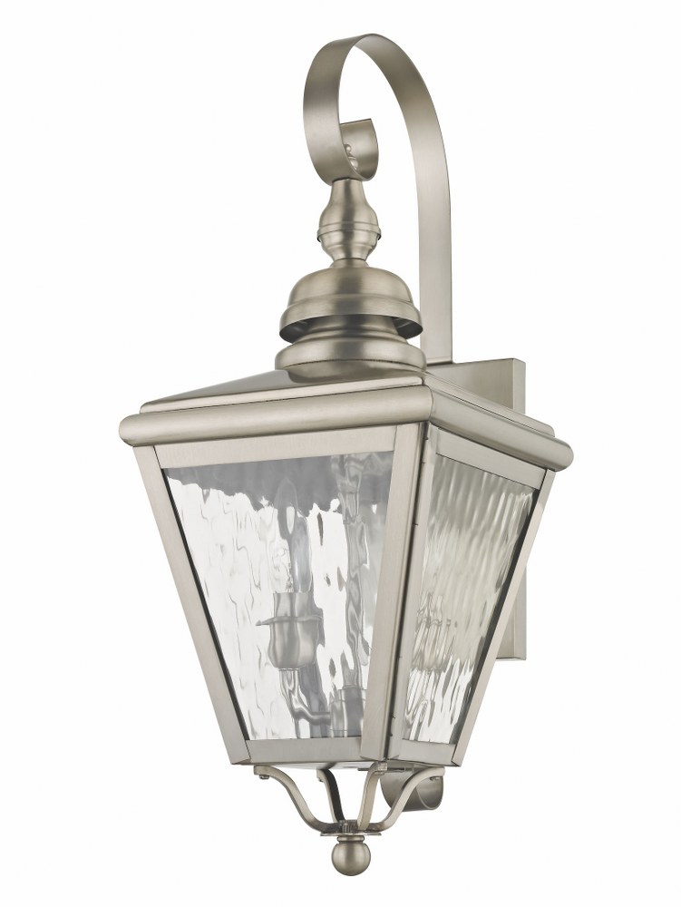 Livex Lighting-2031-91-Cambridge - 2 Light Outdoor Wall Lantern in Cambridge Style - 8.5 Inches wide by 21.5 Inches high Brushed Nickel  Brushed Nickel Finish with Clear Water Glass