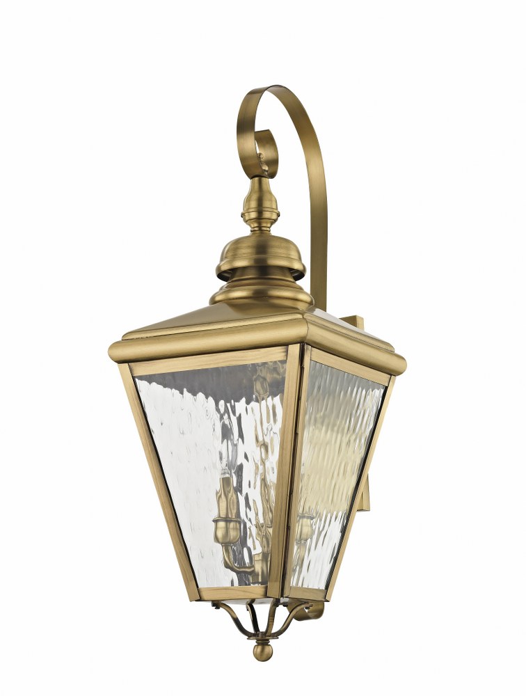 Livex Lighting-2033-01-Cambridge - 3 Light Outdoor Wall Lantern in Cambridge Style - 10.63 Inches wide by 29 Inches high Antique Brass  Bronze Finish with Clear Water Glass