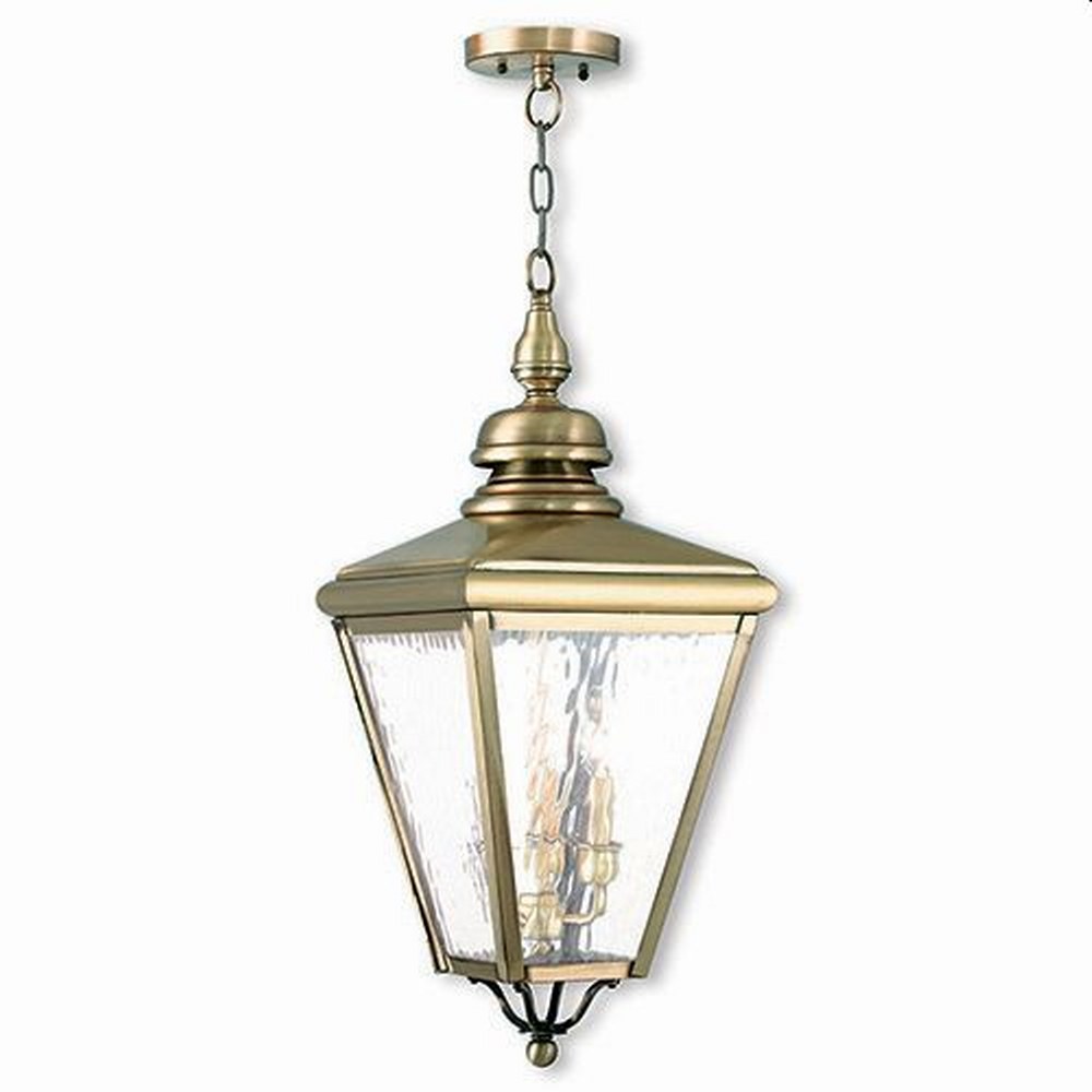 Livex Lighting-2035-01-Cambridge - 3 Light Outdoor Pendant Lantern in Cambridge Style - 10.63 Inches wide by 27.5 Inches high Antique Brass  Bronze Finish with Clear Water Glass