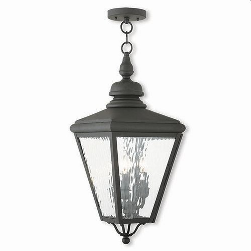 Livex Lighting-2035-04-Cambridge - 3 Light Outdoor Pendant Lantern in Cambridge Style - 10.63 Inches wide by 27.5 Inches high Black  Bronze Finish with Clear Water Glass