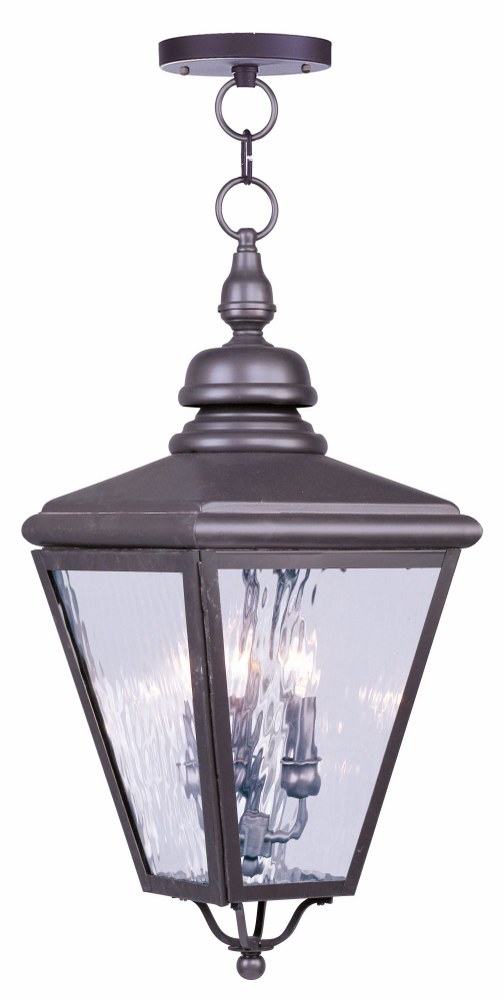 Livex Lighting-2035-07-Cambridge - 3 Light Outdoor Pendant Lantern in Cambridge Style - 10.63 Inches wide by 27.5 Inches high   Bronze Finish with Clear Water Glass