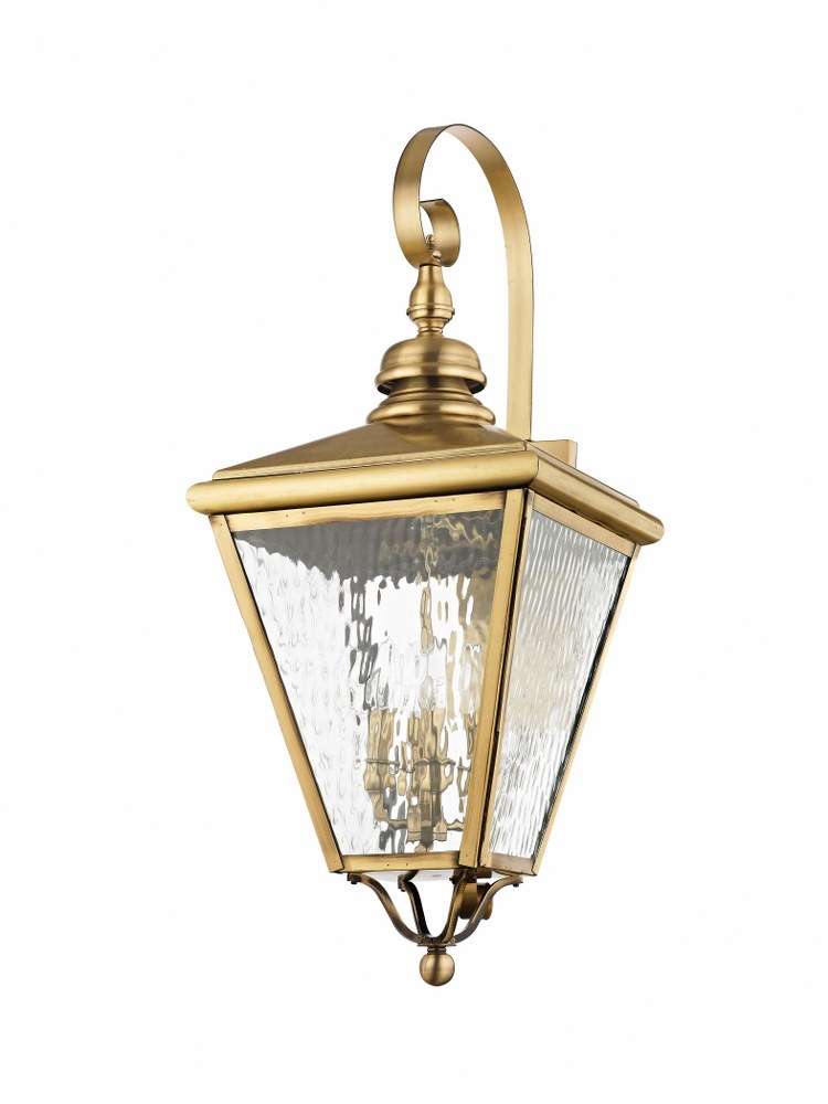 Livex Lighting-2036-01-Cambridge - 4 Light Outdoor Wall Lantern in Cambridge Style - 14.25 Inches wide by 35 Inches high Antique Brass  Bronze Finish with Clear Water Glass