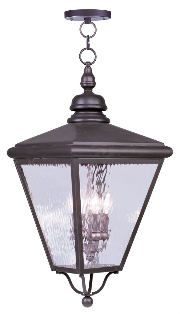 Livex Lighting-2037-07-Cambridge - 4 Light Outdoor Pendant Lantern in Cambridge Style - 14 Inches wide by 34 Inches high   Bronze Finish with Clear Water Glass
