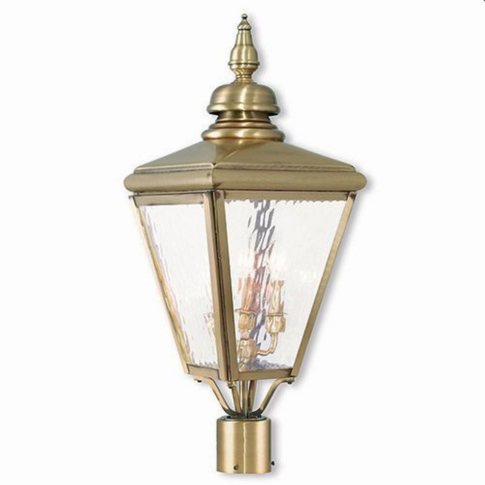 Livex Lighting-20433-01-Cambridge - 3 Light Outdoor Post Top Lantern in Cambridge Style - 10.63 Inches wide by 26.75 Inches high Antique Brass  Brushed Nickel Finish with Clear Water Glass