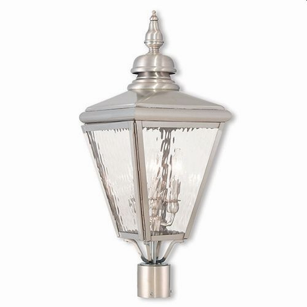 Livex Lighting-20433-91-Cambridge - 3 Light Outdoor Post Top Lantern in Cambridge Style - 10.63 Inches wide by 26.75 Inches high Brushed Nickel  Brushed Nickel Finish with Clear Water Glass