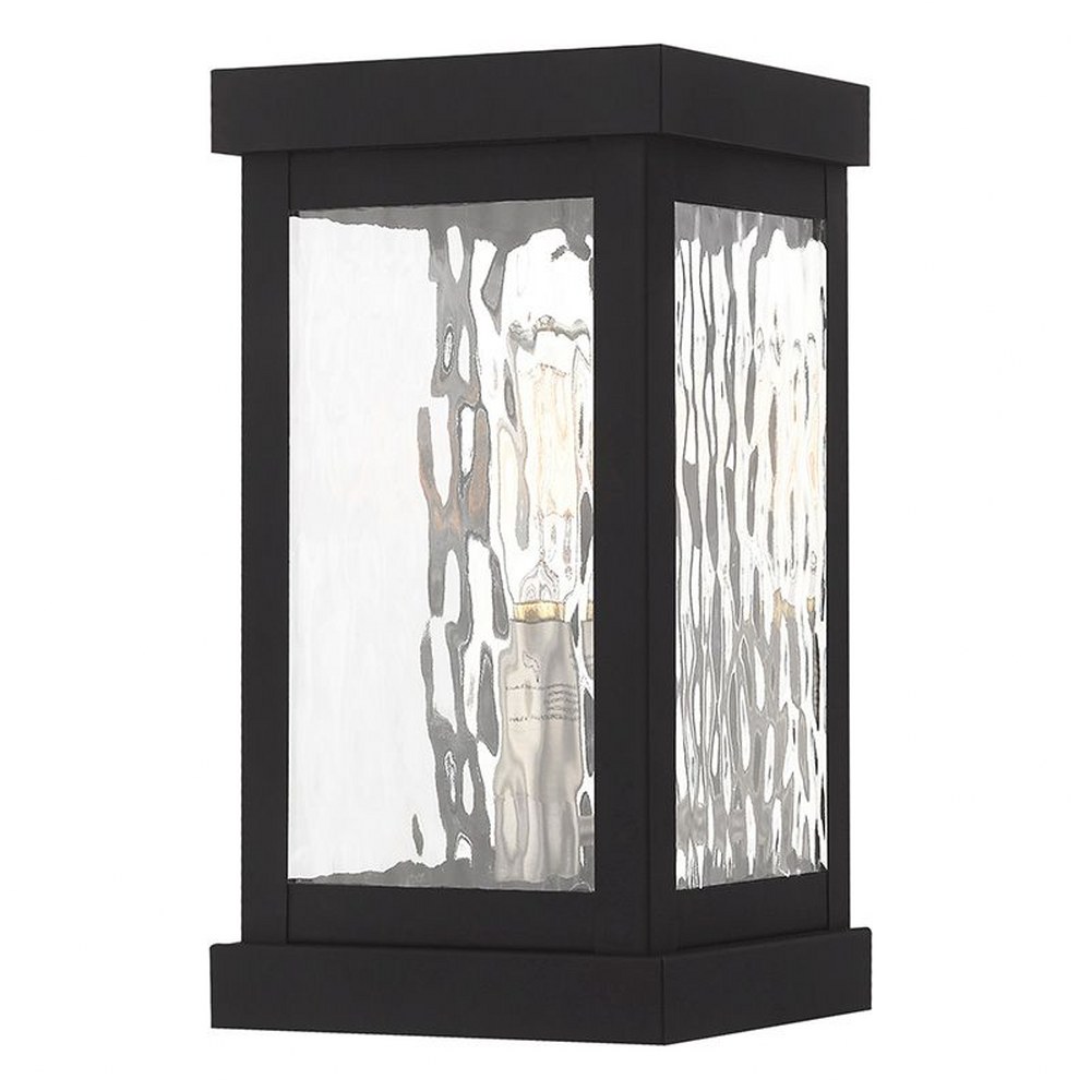 Livex Lighting-20521-04-Hopewell - 1 Light Outdoor Wall Lantern in Hopewell Style - 5 Inches wide by 9.5 Inches high   Black Finish with Clear Water Glass