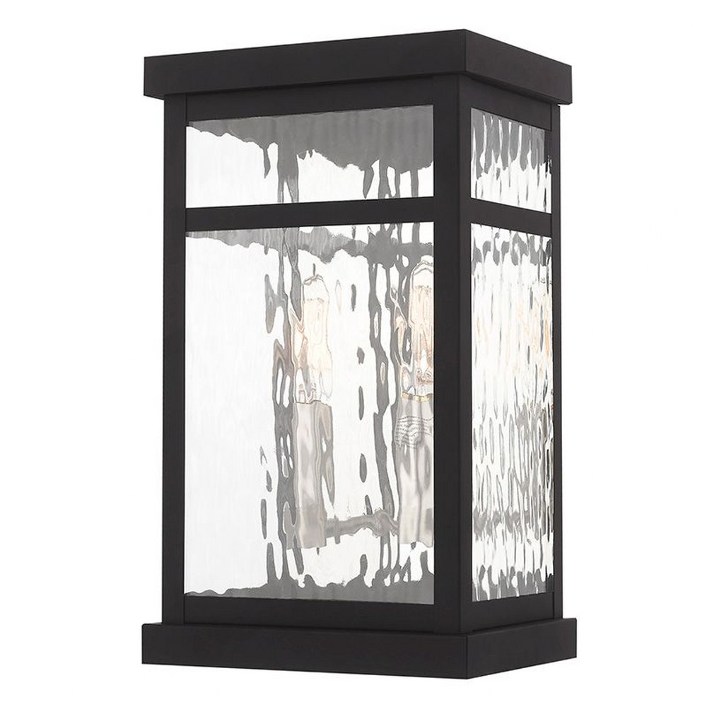 Livex Lighting-20522-04-Hopewell - 2 Light Outdoor Wall Lantern in Hopewell Style - 7.5 Inches wide by 12.75 Inches high   Black Finish with Clear Water Glass