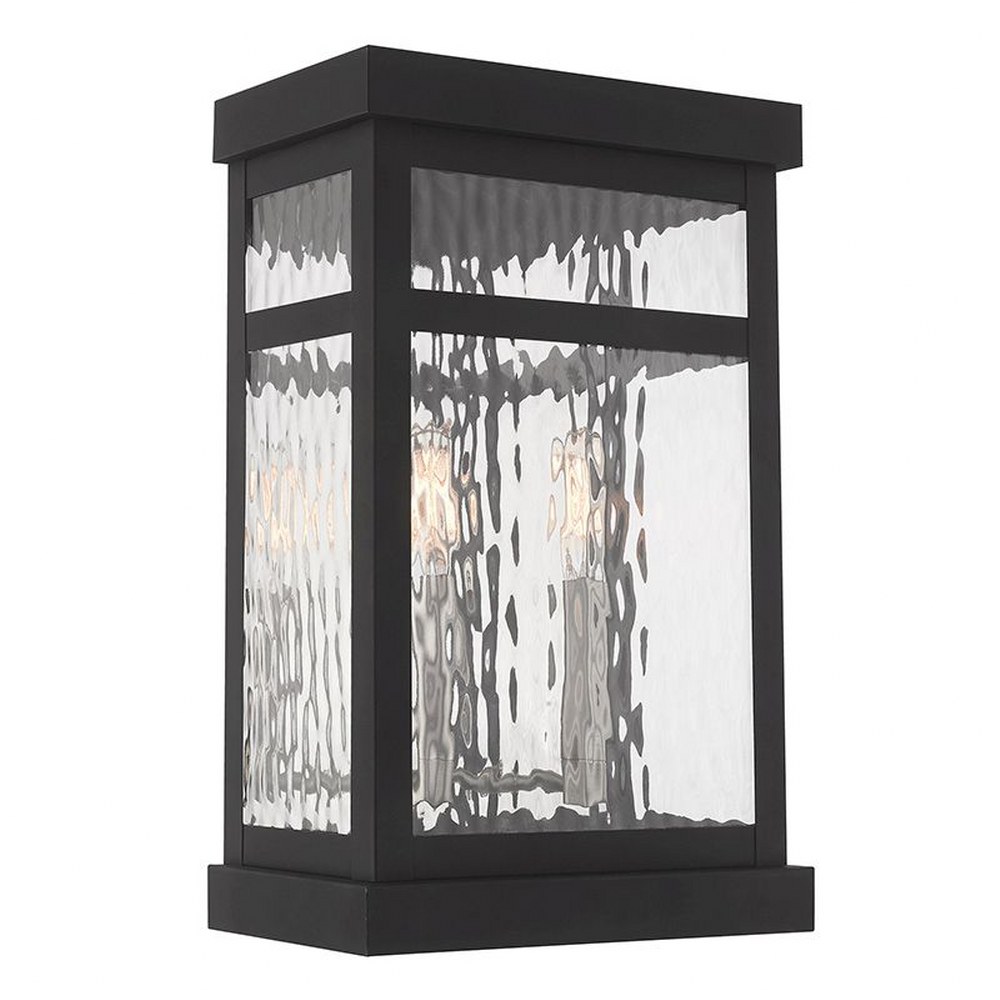 Livex Lighting-20524-04-Hopewell - 2 Light Outdoor Wall Lantern in Hopewell Style - 9.25 Inches wide by 15 Inches high   Black Finish with Clear Water Glass