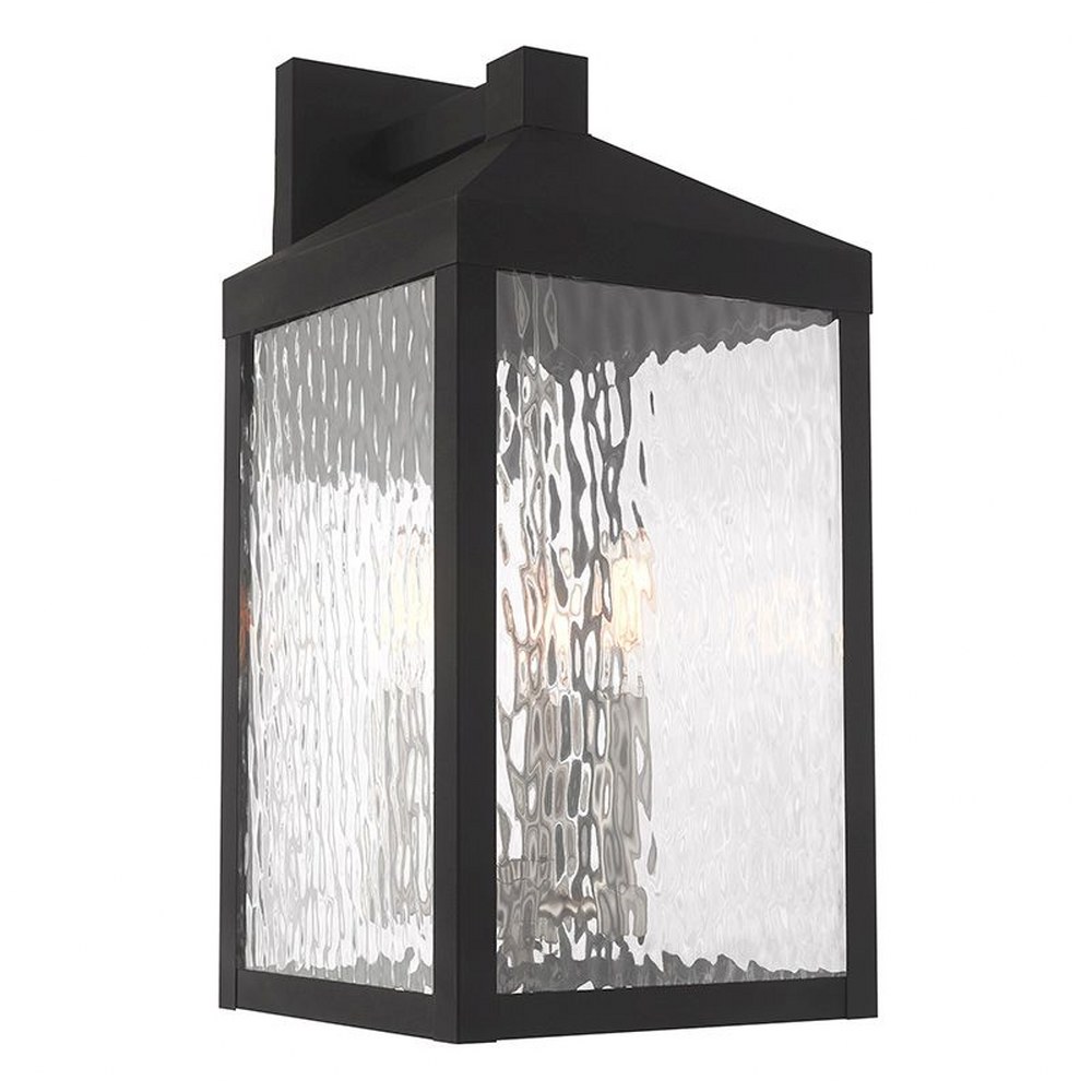 Livex Lighting-20534-04-Nyack - 3 Light Outdoor Wall Lantern in Nyack Style - 8.25 Inches wide by 17.5 Inches high   Black Finish with Clear Water Glass