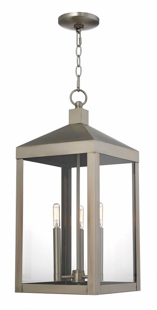 Livex Lighting-20587-91-Nyack - 3 Light Outdoor Pendant Lantern in Nyack Style - 10.5 Inches wide by 24 Inches high Brushed Nickel  Brushed Nickel Finish with Clear Glass