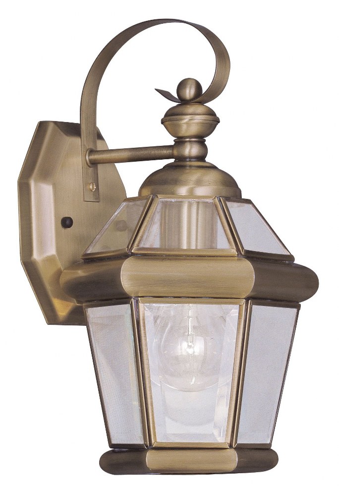 Livex Lighting-2061-01-Georgetown - 1 Light Outdoor Wall Lantern in Georgetown Style - 7 Inches wide by 12 Inches high Antique Brass  Brushed Nickel Finish with Clear Flat Glass