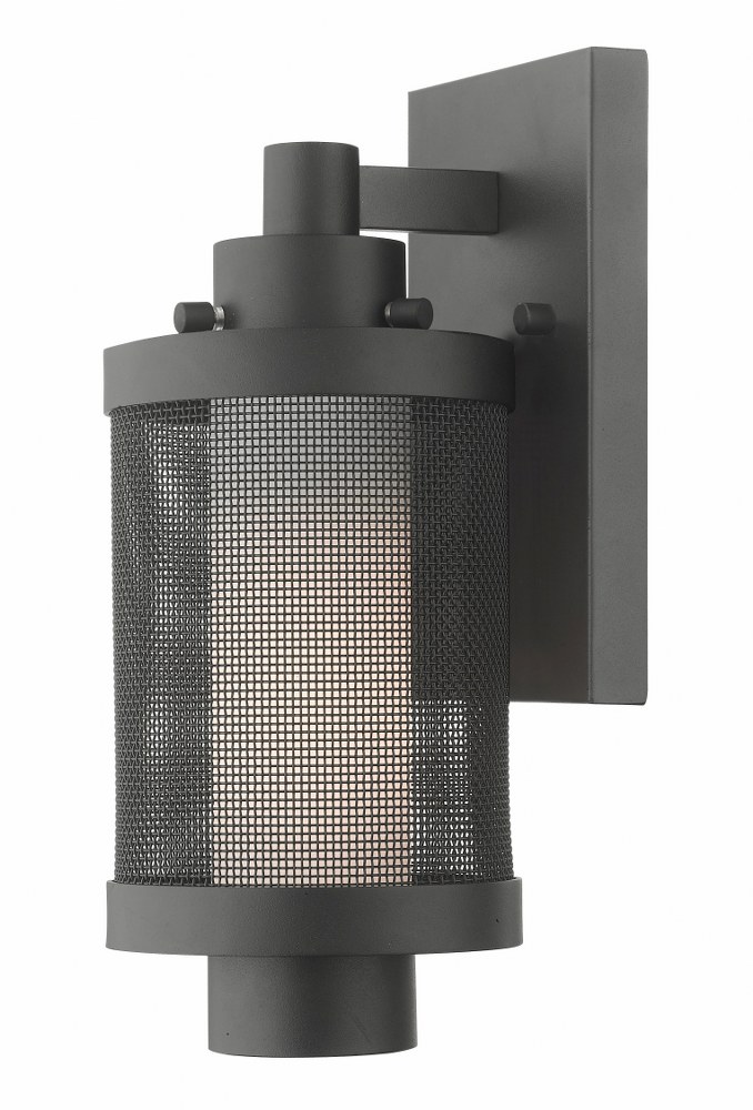 Livex Lighting-20681-14-Nottingham - 1 Light Outdoor Wall Lantern in Nottingham Style - 5 Inches wide by 12 Inches high Textured Black  Textured Black Finish with Satin Opal White Glass with Black Sta