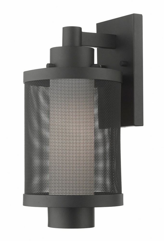 Livex Lighting-20682-14-Nottingham - 1 Light Outdoor Wall Lantern in Nottingham Style - 7 Inches wide by 14.5 Inches high   Textured Black Finish with Satin Opal White Glass with Textured Black Stainl