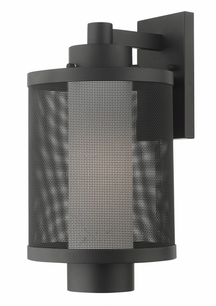 Livex Lighting-20683-14-Nottingham - 1 Light Outdoor Wall Lantern in Nottingham Style - 9 Inches wide by 17 Inches high Textured Black  Textured Black Finish with Satin Opal White Glass with Textured 