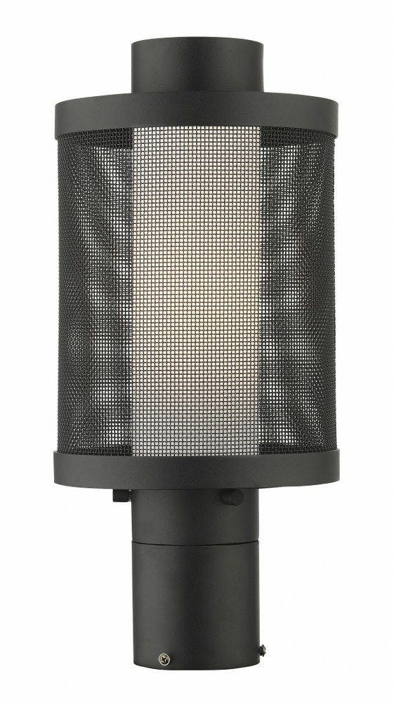 Livex Lighting-20684-14-Nottingham - 1 Light Outdoor Post Top Lantern in Nottingham Style - 7 Inches wide by 15 Inches high Textured Black Textured Black Finish with Satin Opal White Glass with Textured Black Stainless Steel Mesh Shade