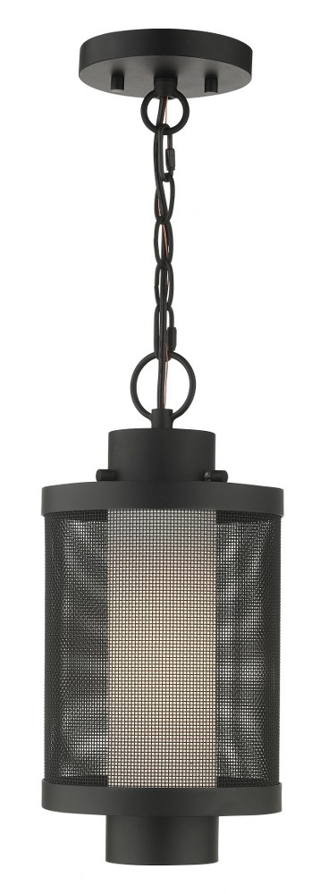 Livex Lighting-20685-14-Nottingham - 1 Light Outdoor Pendant Lantern in Nottingham Style - 9 Inches wide by 17.5 Inches high Textured Black Textured Black Finish with Satin Opal White Glass with Textured Black Stainless Steel Mesh Shade