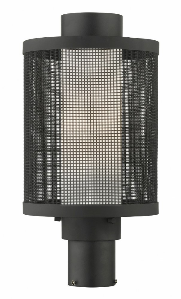 Livex Lighting-20686-14-Nottingham - 1 Light Outdoor Post Top Lantern in Nottingham Style - 9 Inches wide by 17.5 Inches high   Textured Black Finish with Satin Opal White Glass with Textured Black St