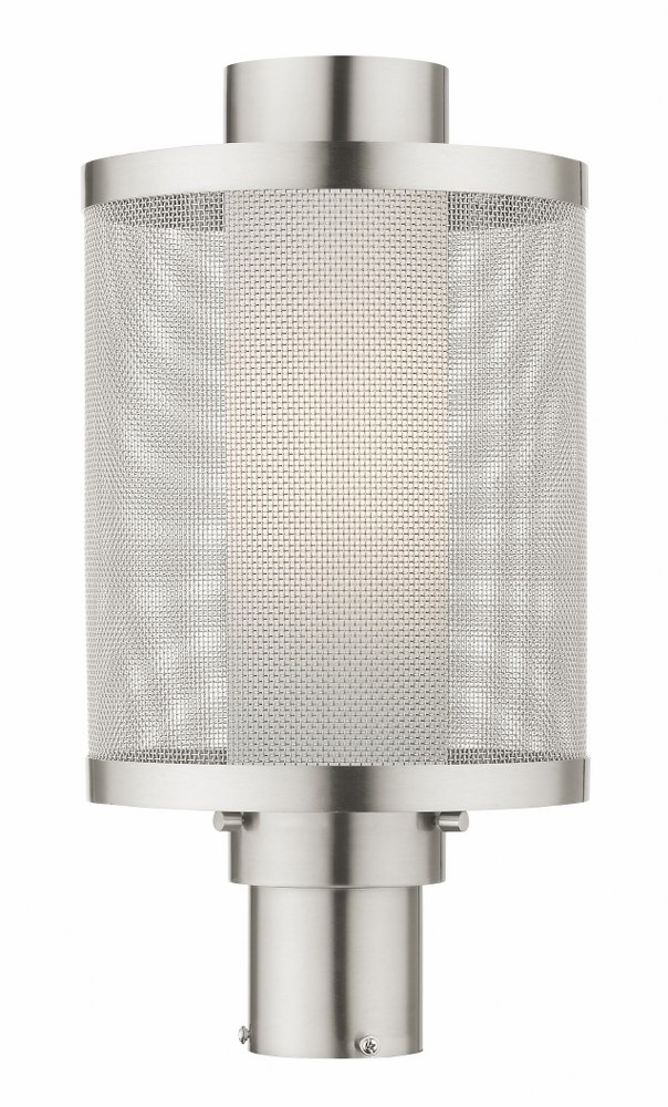 Livex Lighting-20686-91-Nottingham - 1 Light Outdoor Post Top Lantern in Nottingham Style - 9 Inches wide by 17.5 Inches high Brushed Nickel Textured Black Finish with Satin Opal White Glass with Textured Black Stainless Steel Mesh Shade