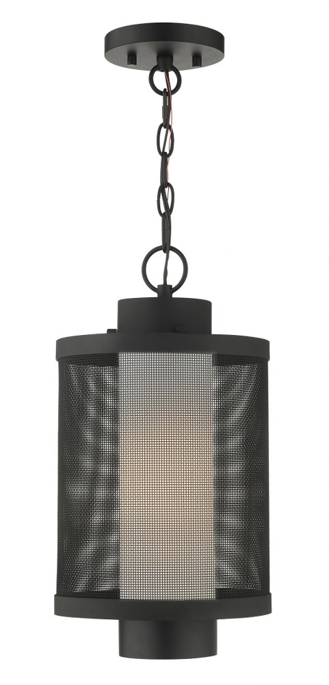 Livex Lighting-20687-14-Nottingham - 1 Light Outdoor Pendant Lantern in Nottingham Style - 9 Inches wide by 16.88 Inches high   Textured Black Finish with Satin Opal White Glass with Textured Black St