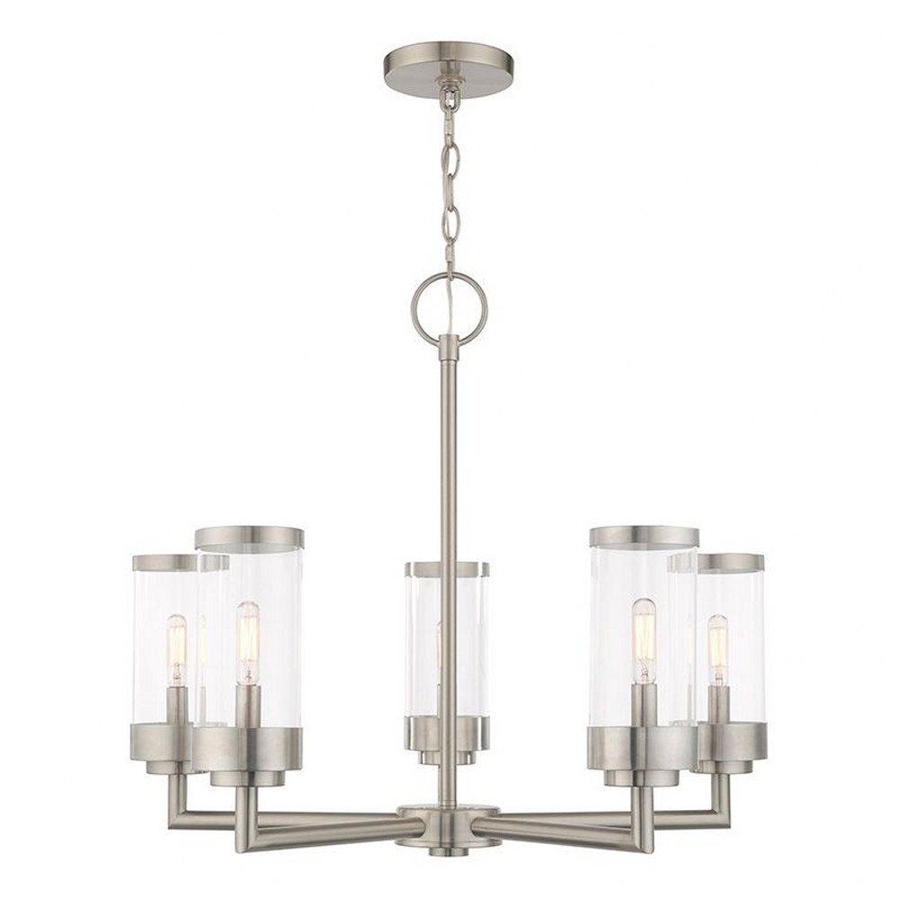 Livex Lighting-20725-91-Hillcrest - 5 Light Outdoor Chandelier   Brushed Nickel Finish with Clear Glass