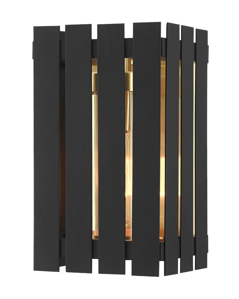 Livex Lighting-20751-04-Greenwich - 1 Light Outdoor Wall Lantern in Greenwich Style - 6 Inches wide by 10 Inches high   Black/Satin Brass Finish with Clear Glass