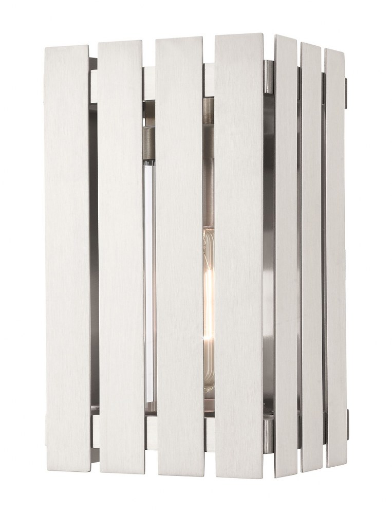 Livex Lighting-20751-91-Greenwich - 1 Light Outdoor Wall Lantern in Greenwich Style - 6 Inches wide by 10 Inches high   Brushed Nickel Finish with Clear Glass