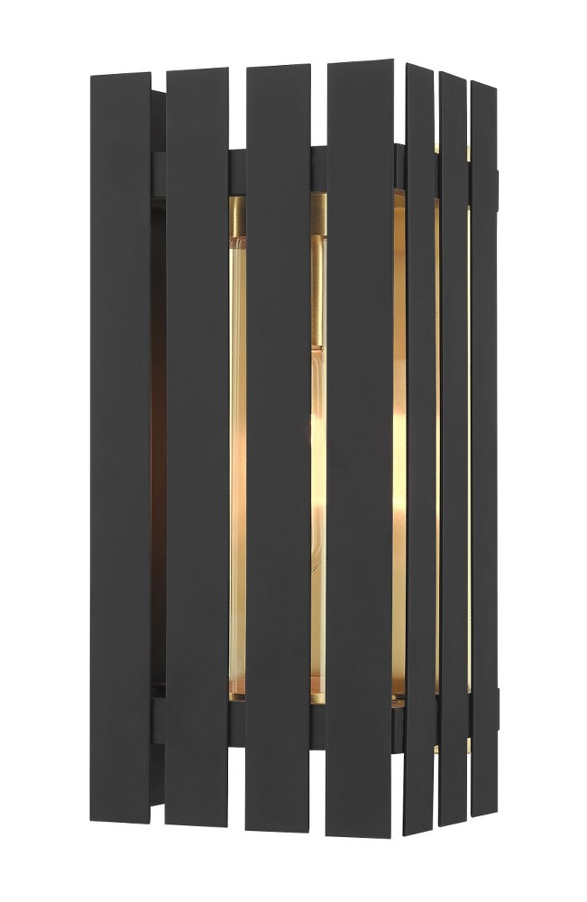 Livex Lighting-20752-04-Greenwich - 1 Light Outdoor Wall Lantern in Greenwich Style - 6 Inches wide by 13 Inches high Black/Satin Brass  Black/Satin Brass Finish with Clear Glass