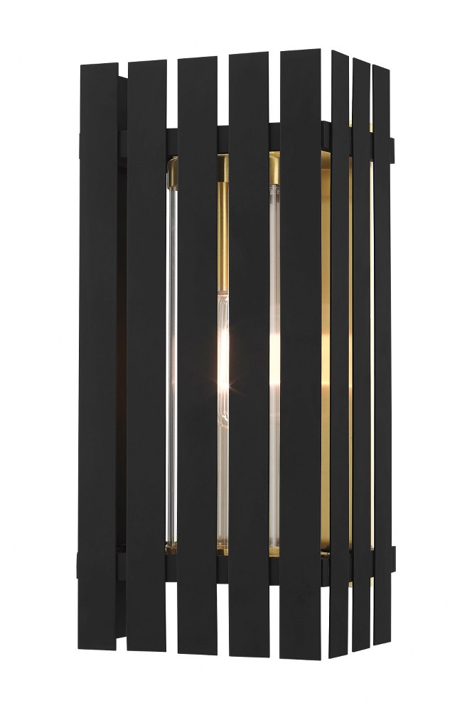 Livex Lighting-20753-04-Greenwich - 1 Light Outdoor Wall Lantern in Greenwich Style - 8 Inches wide by 17 Inches high Black/Satin Brass  Black/Satin Brass Finish with Clear Glass