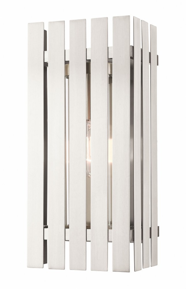Livex Lighting-20753-91-Greenwich - 1 Light Outdoor Wall Lantern in Greenwich Style - 8 Inches wide by 17 Inches high   Brushed Nickel Finish with Clear Glass
