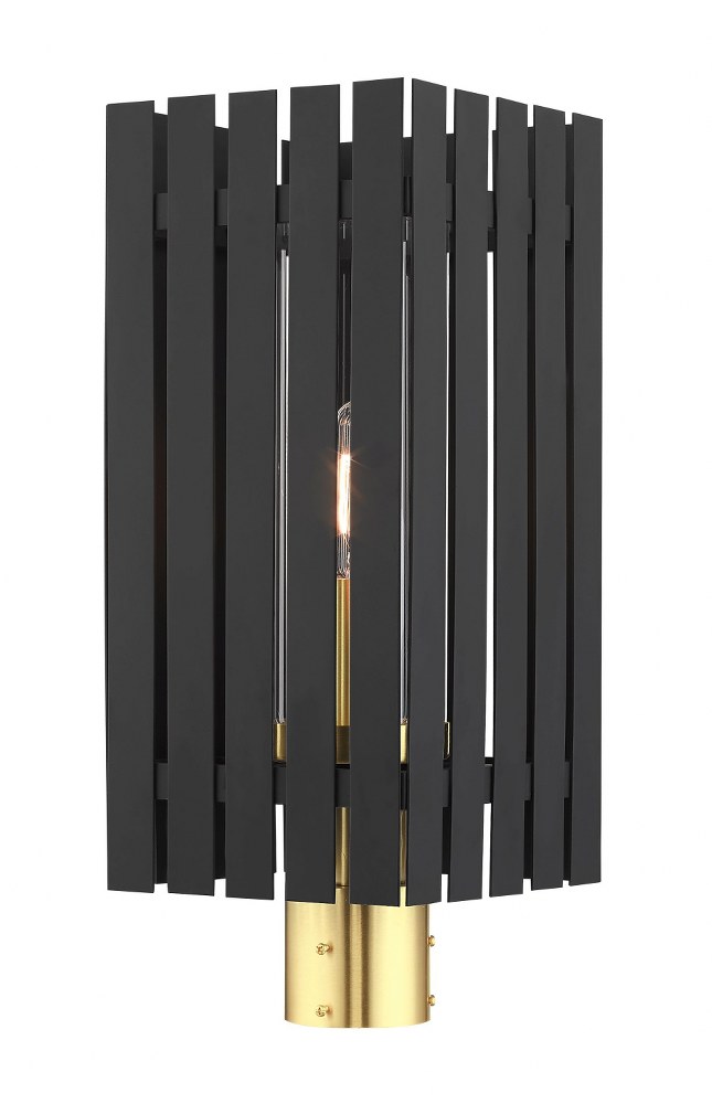 Livex Lighting-20756-04-Greenwich - 1 Light Outdoor Post Top Lantern in Greenwich Style - 8 Inches wide by 19.75 Inches high   Black/Satin Brass Finish with Clear Glass