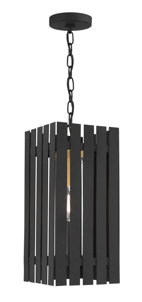 Livex Lighting-20757-04-Greenwich - 1 Light Outdoor Pendant Lantern in Greenwich Style - 8 Inches wide by 18 Inches high   Black/Satin Brass Finish with Clear Glass