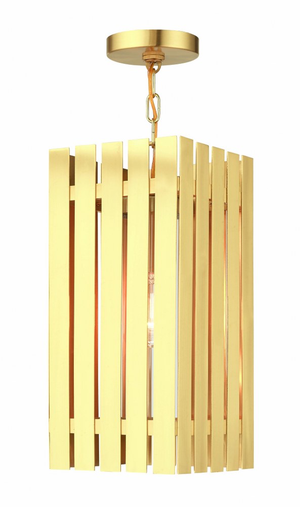 Livex Lighting-20757-12-Greenwich - 1 Light Outdoor Pendant Lantern in Greenwich Style - 8 Inches wide by 18 Inches high   Satin Brass Finish with Clear Glass