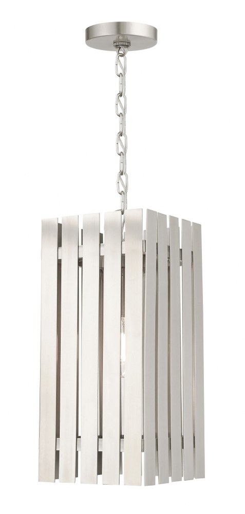 Livex Lighting-20757-91-Greenwich - 1 Light Outdoor Pendant Lantern in Greenwich Style - 8 Inches wide by 18 Inches high   Brushed Nickel Finish with Clear Glass